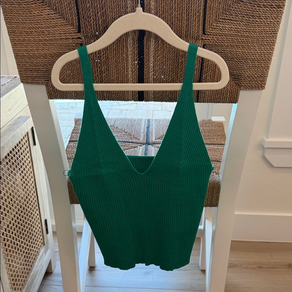 NWOT Green Ribbed Knit Tank Top